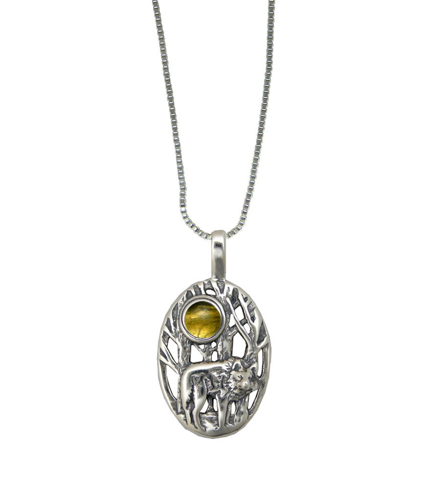 Sterling Silver Winter Wolf Pendant With Citrine